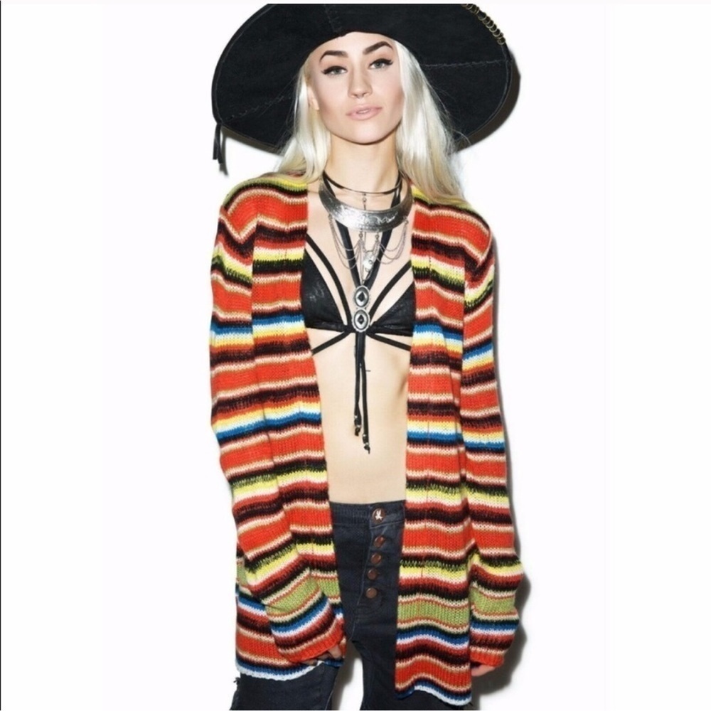 Wildfox Mohair Striped Mexican Blanket Cardigan Small Knit Colorful Small - Picture 2 of 6
